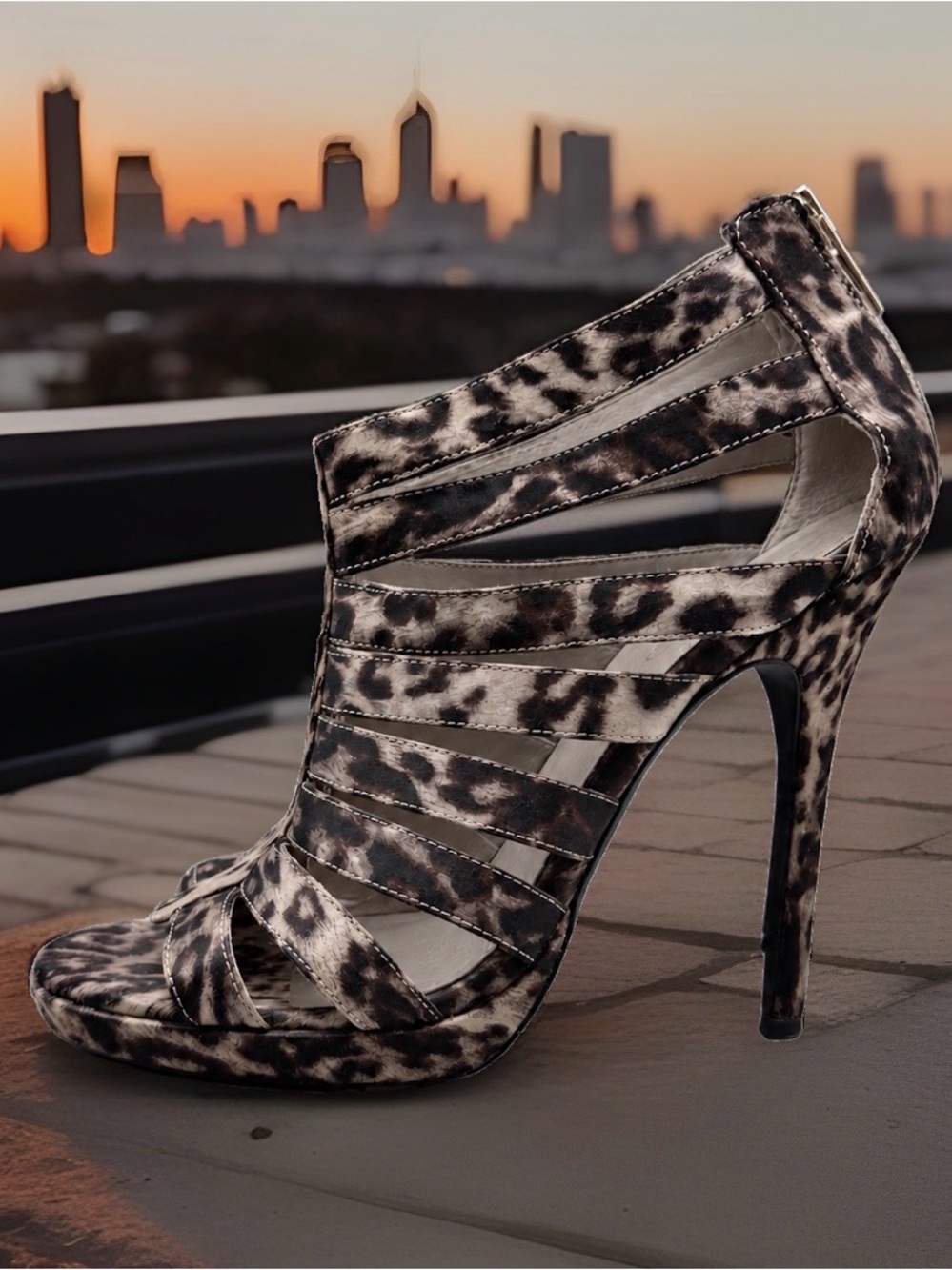 ALDO Women’s Size 8 Leopard Print Strappy Platform Sandals Stiletto Heels 5”